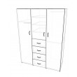 Wardrobe with 3 single doors hanging space, shelves and drawers